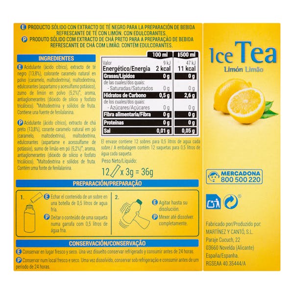 Refresco té soluble limón Hacendado