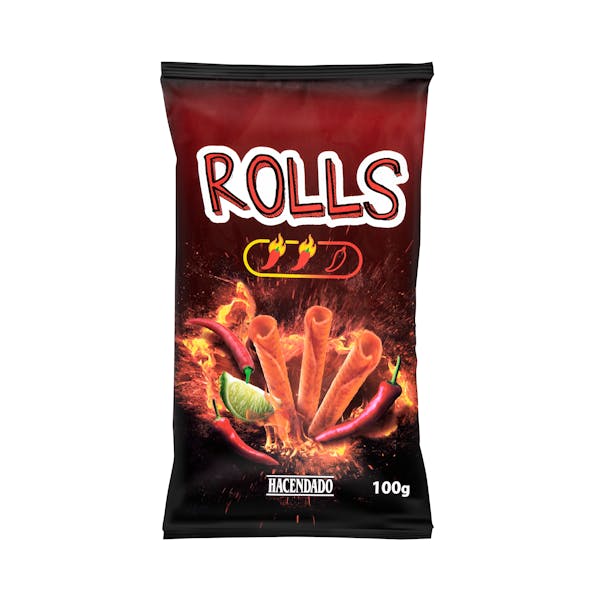 Snack frito Rolls sabor chili y lima Hacendado picante