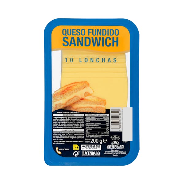 Queso lonchas fundido sándwich mezcla Hacendado