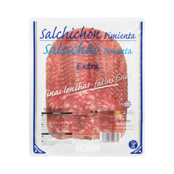 Imagen de Salchichón extra pimienta Hacendado finas lonchas