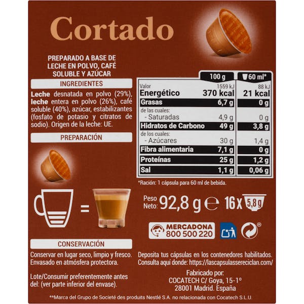 Café cortado en cápsula Hacendado