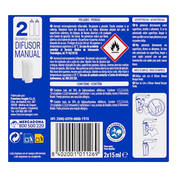 Recambio ambientador spray Brisa Azul Bosque Verde