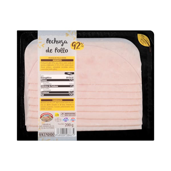 Pechuga de pollo 92% Hacendado lonchas