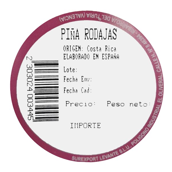 Piña natural a rodajas