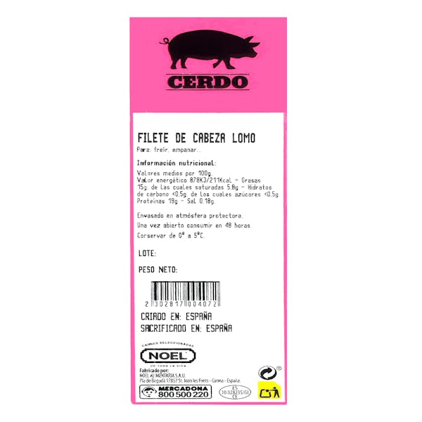 Filetes lomo de cerdo cabeza