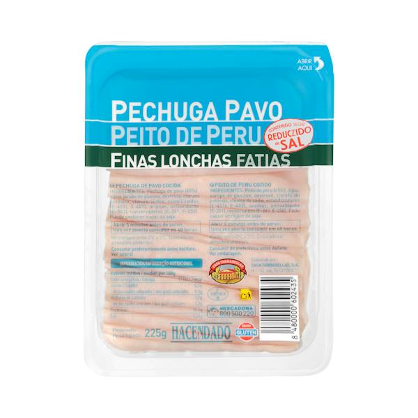 Pechuga de pavo reducido en sal Hacendado finas lonchas