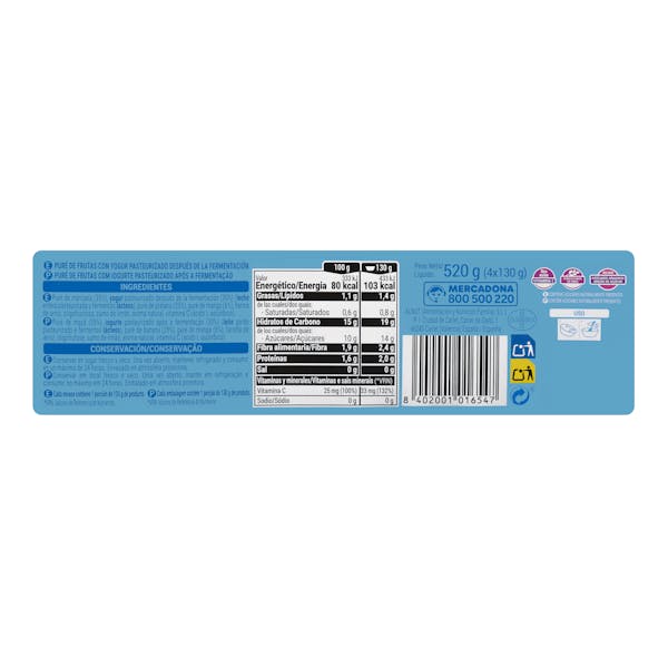 Papilla tres frutas con yogur Hacendado +8 meses