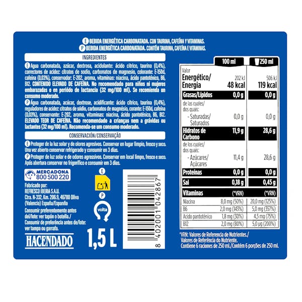 Bebida energética Energy Drink Hacendado