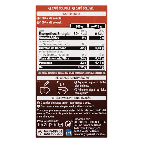 Café soluble classic en sobres Hacendado