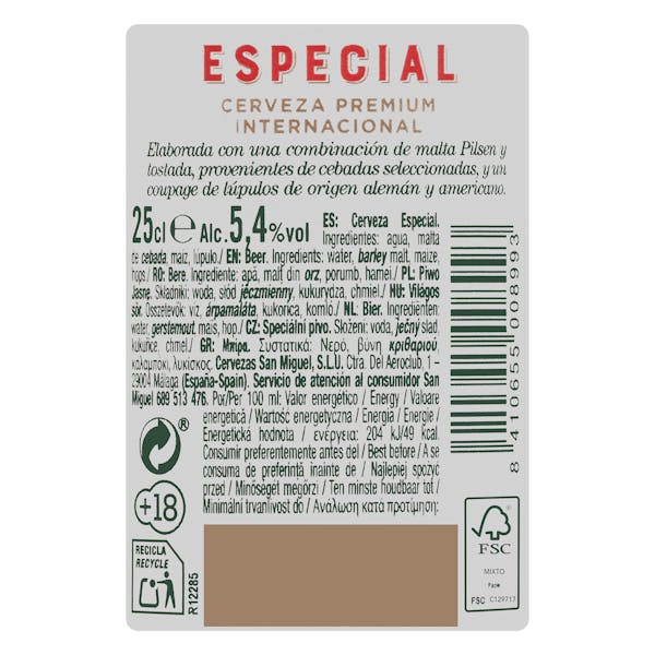 Cerveza especial San Miguel