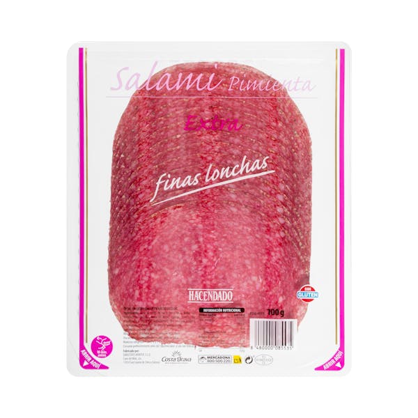 Salami extra pimienta Hacendado finas lonchas