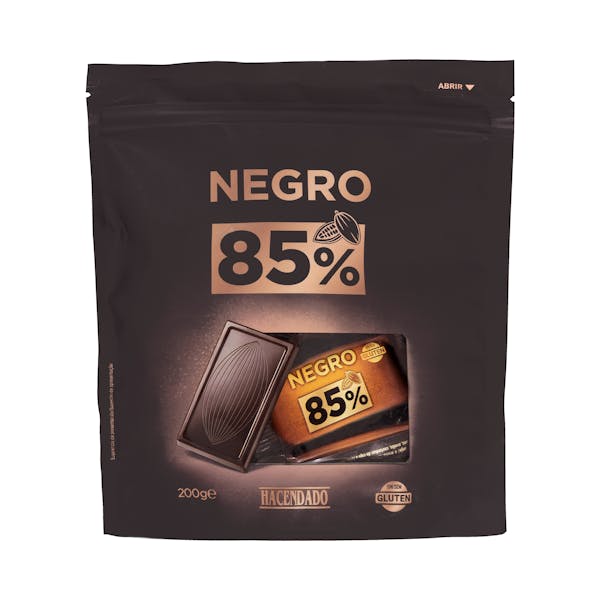 Porciones de Chocolate negro 85% cacao extrafino Hacendado