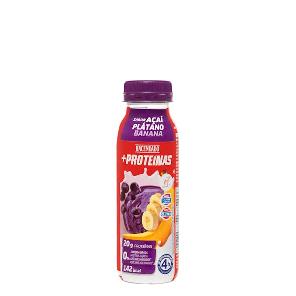 Bebida láctea desnatada +Proteínas sabor açaí plátano Hacendado 0% m.g 20 g proteínas