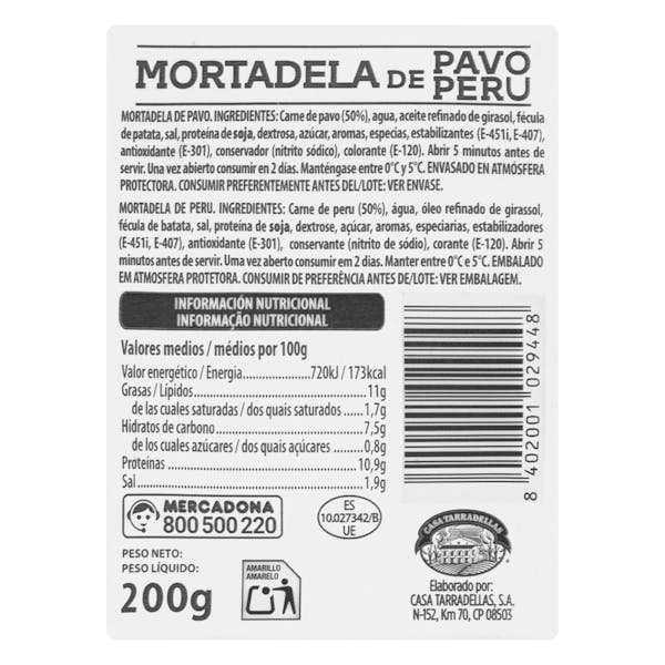 Mortadela de pavo Hacendado finas lonchas