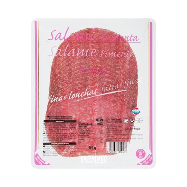 Imagen de Salami extra pimienta Hacendado finas lonchas