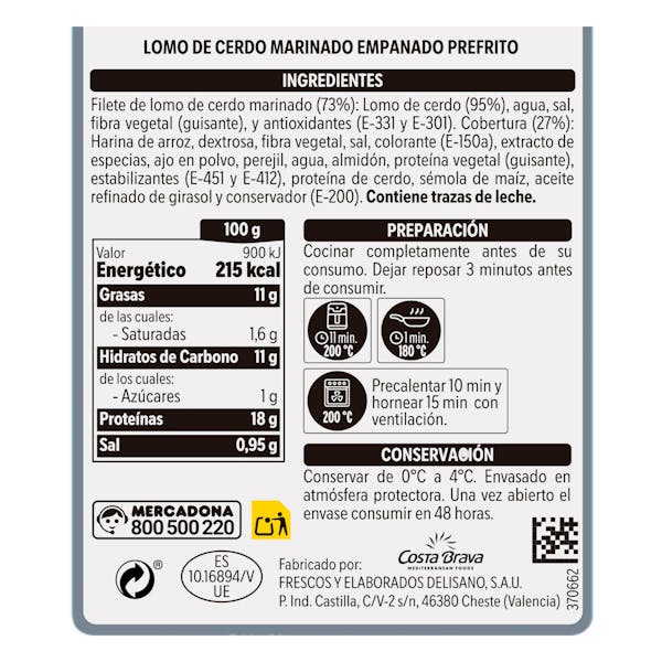 Lomo de cerdo marinado empanado sin gluten