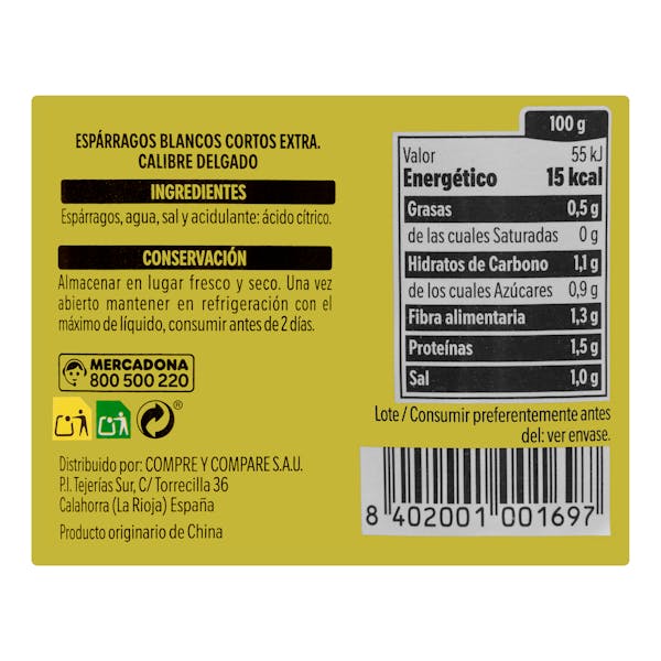 Espárragos blancos delgados Hacendado cortos
