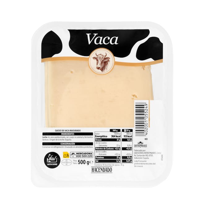 Queso lonchas tierno de vaca Hacendado