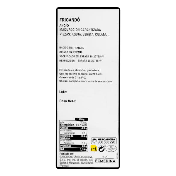 Filetes de vacuno añojo fricandó para plancha o guisar
