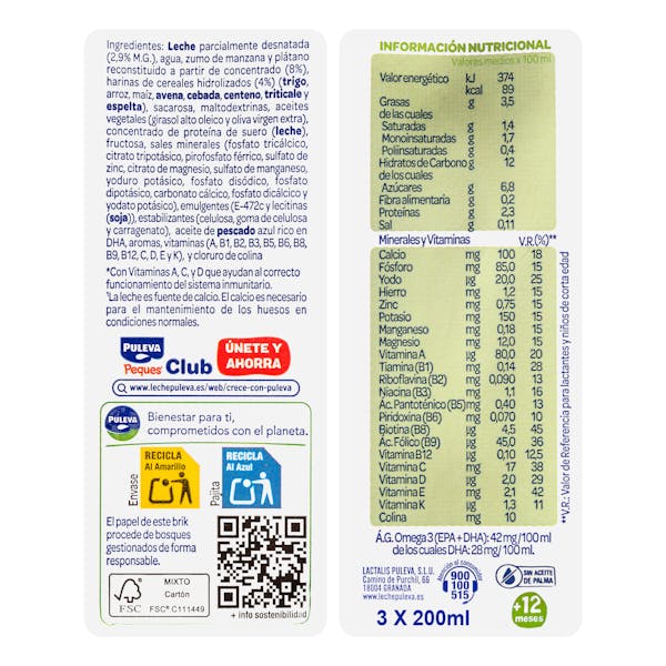 Preparado lácteo con cereales y frutas Peques 3 Puleva