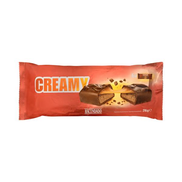 Imagen de Barritas Creamy de chocolate y caramelo Hacendado rellenas con crema de turrón