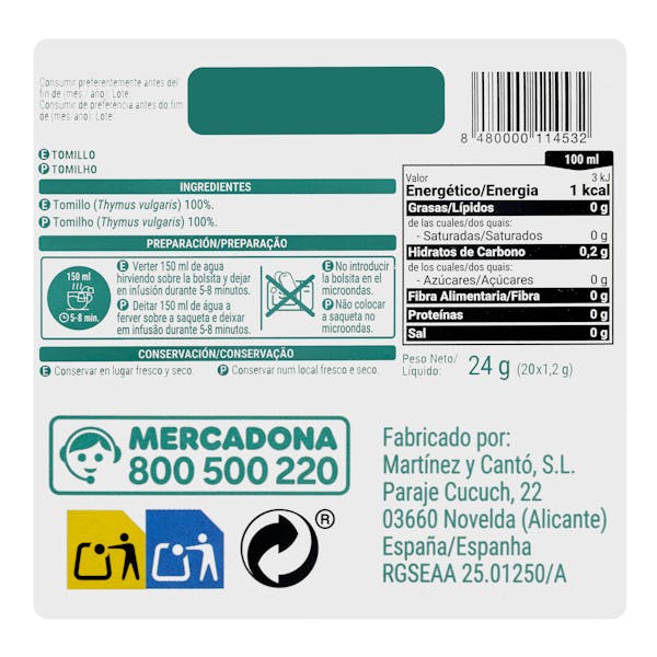 Infusión Tomillo Hacendado