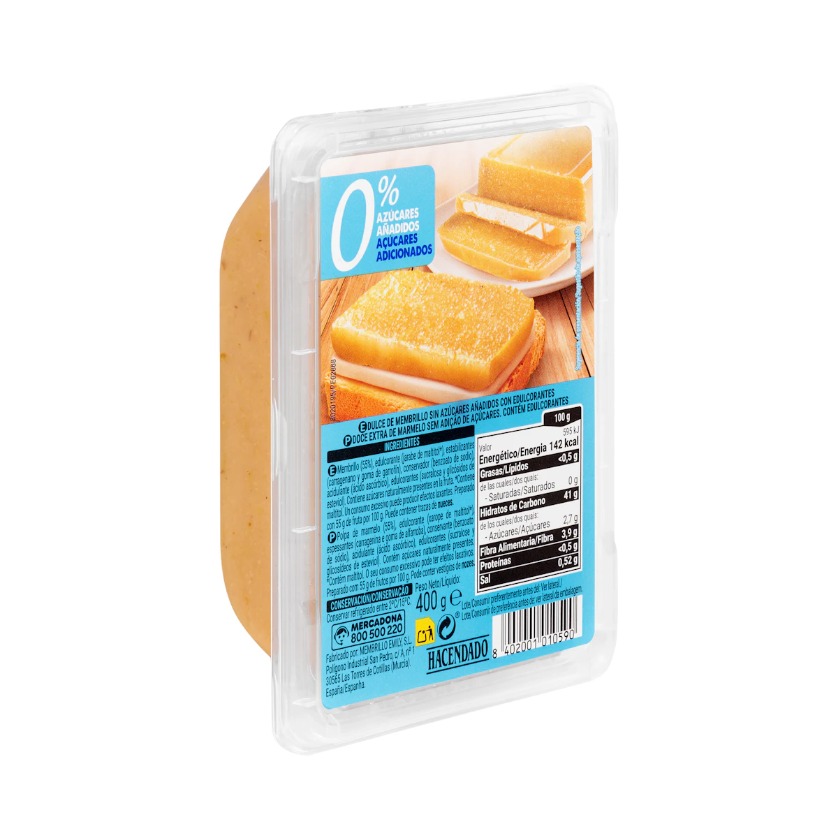 Dulce de membrillo Hacendado 0% azúcares añadidos – Mercadona – صورة إعلانية للمنتج