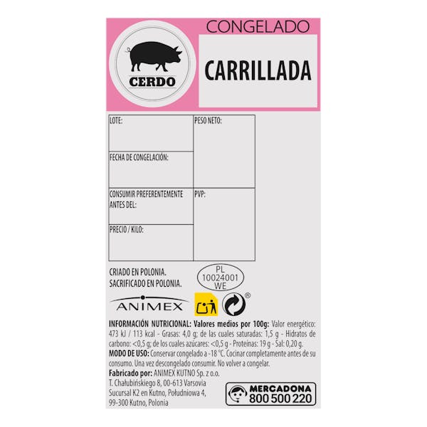Carrillada de cerdo congelada