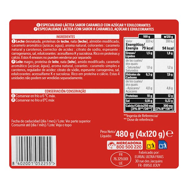 Pudding sabor caramelo +Proteínas Hacendado 12 g proteínas