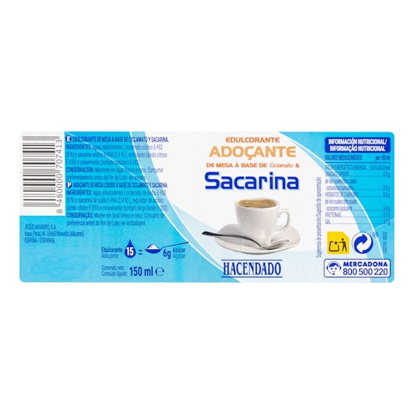 Edulcorante líquido sacarina Hacendado