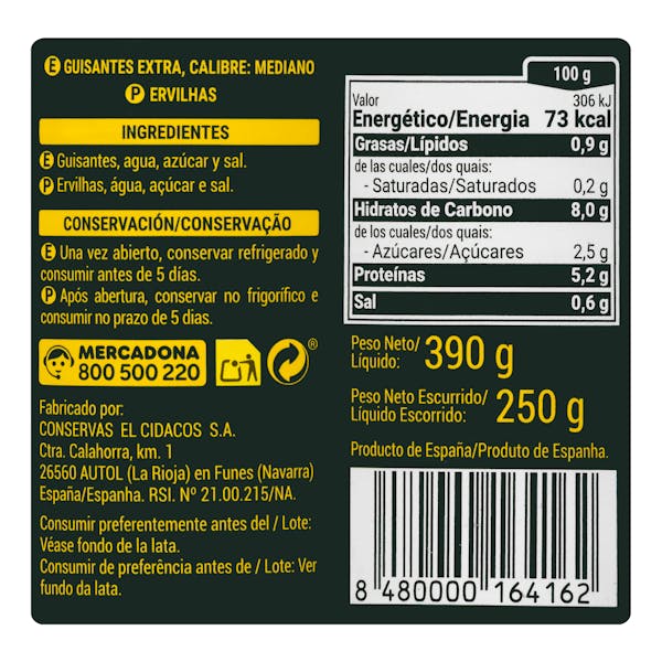 Guisantes extra Hacendado
