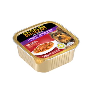 Trozos en salsa perro adulto Delikuit con ternera, pavo y verduras