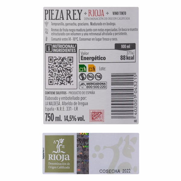 Vino tinto Pieza Rey DO Rioja