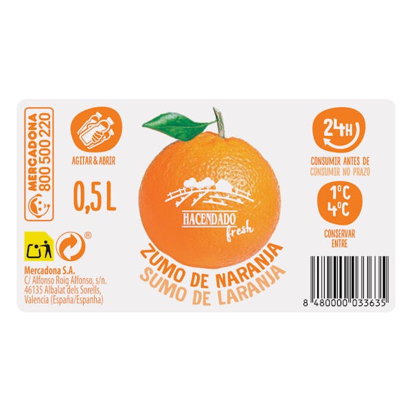 Zumo de naranja recién exprimido Hacendado