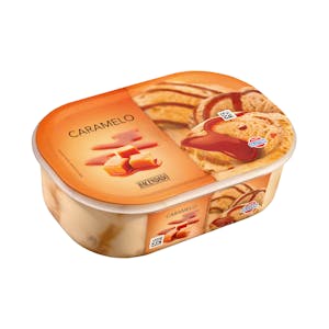 Helado caramelo con salsa de caramelo y trozos de caramelo Hacendado