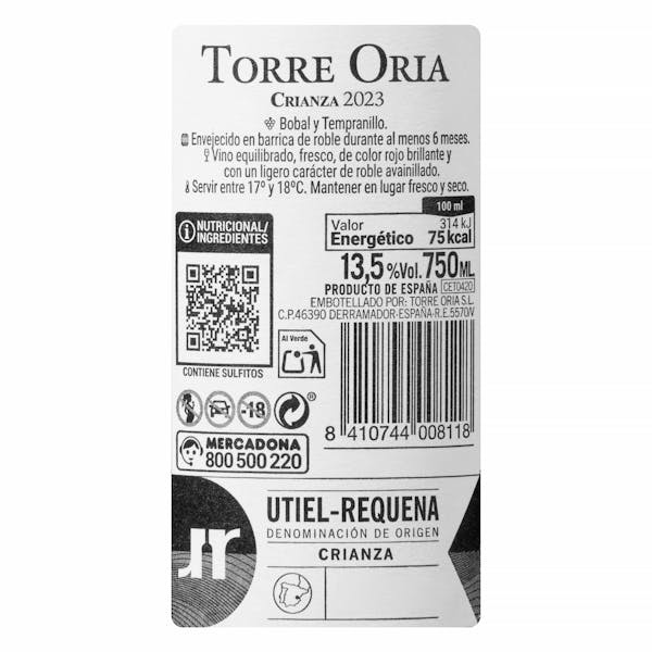 Vino tinto crianza Torre Oria DO Utiel-Requena