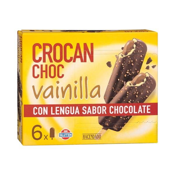 Imagen de Helado crocan choc vainilla Hacendado con lengua sabor chocolate