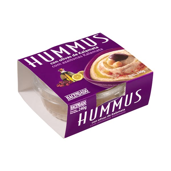 Hummus de garbanzos Hacendado con olivas de kalamata