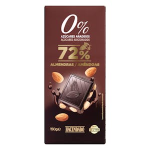 Chocolate negro 72% de cacao Hacendado con almendras enteras