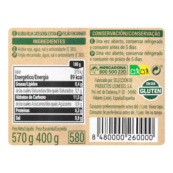 Alubia cocida roja Hacendado
