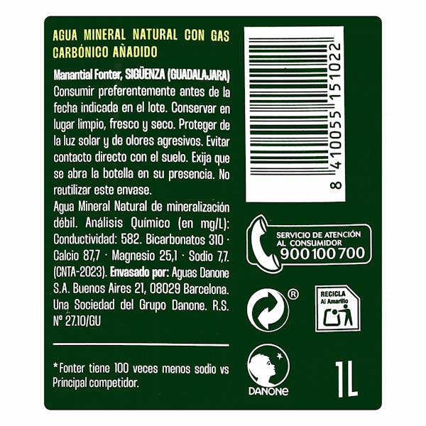 Agua mineral con gas grande Fonter