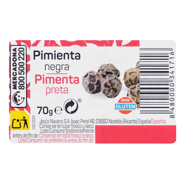 Pimienta negra molida Hacendado