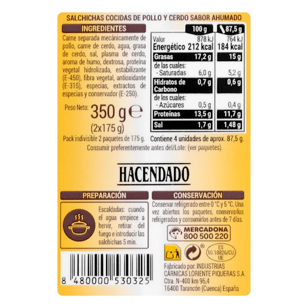 Salchichas cocidas bocata Hacendado