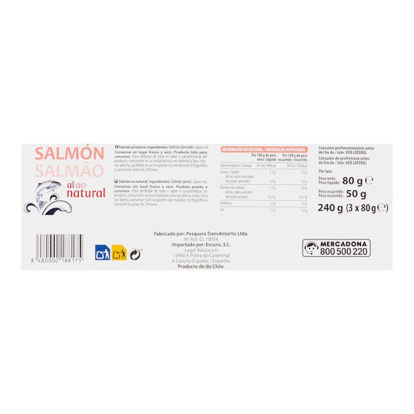 Salmón al natural Hacendado