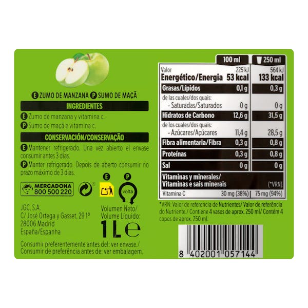 Zumo de manzana Hacendado
