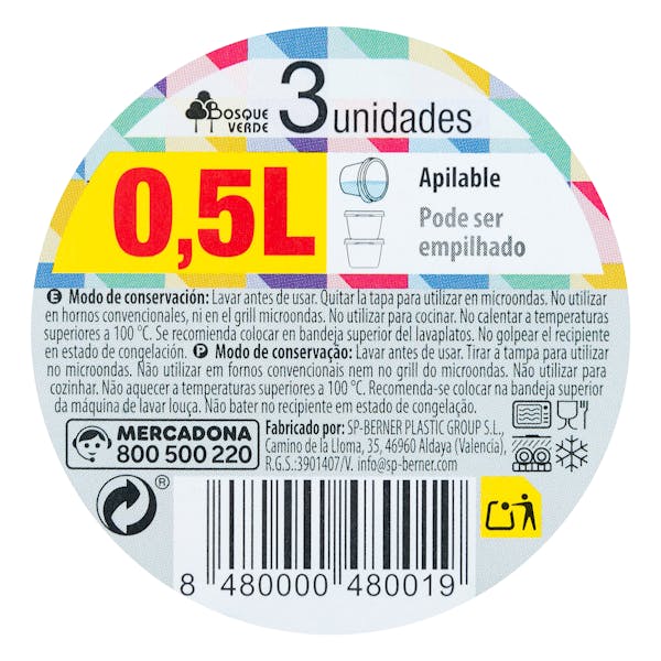 Recipiente de plástico redondo 0,5L Bosque Verde