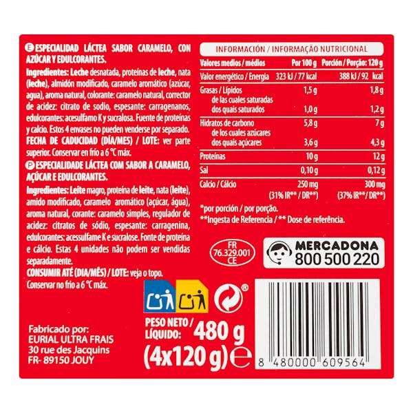 Pudding sabor caramelo +Proteínas Hacendado 12 g proteínas