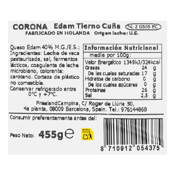 Queso tierno bola edam de vaca Holland Corona