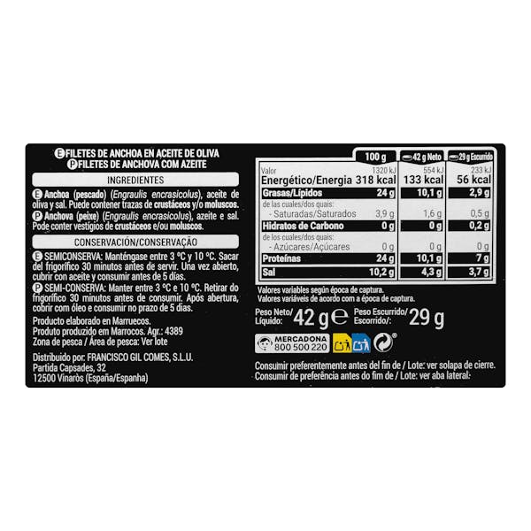Filetes de anchoa en aceite de oliva Hacendado