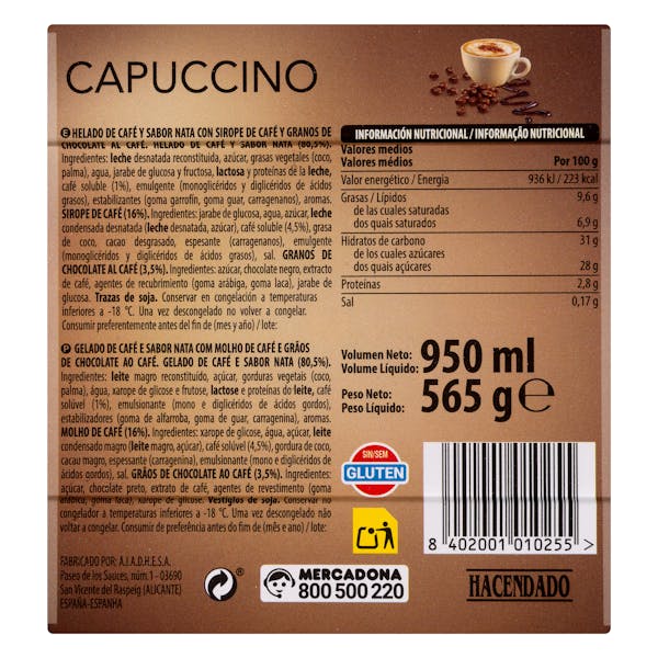 Helado capuccino Hacendado con sirope de café